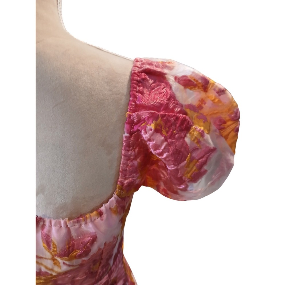 Lulus Corset Pink Floral Puff Mesh Sleeve Off Shoulder Mini Dress Milkmaid NWT - Picture 7 of 15